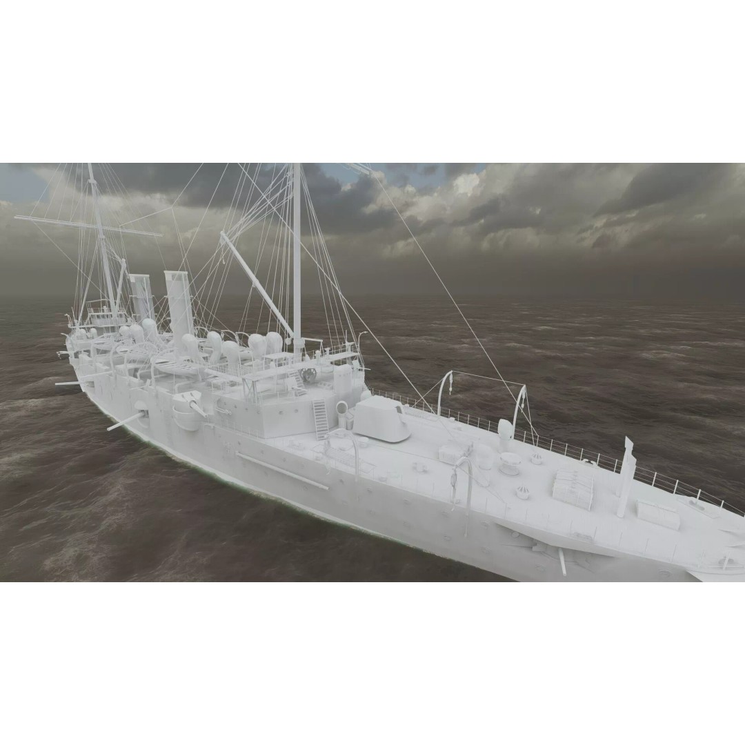 Late 1800s Royal Navy Cruiser 3D Model – High Detail, Game-Ready, Lumion - View 41