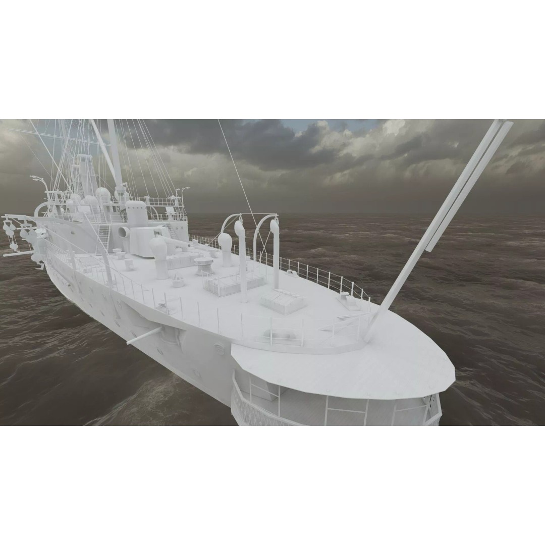 Late 1800s Royal Navy Cruiser 3D Model – High Detail, Game-Ready, Lumion - View 42