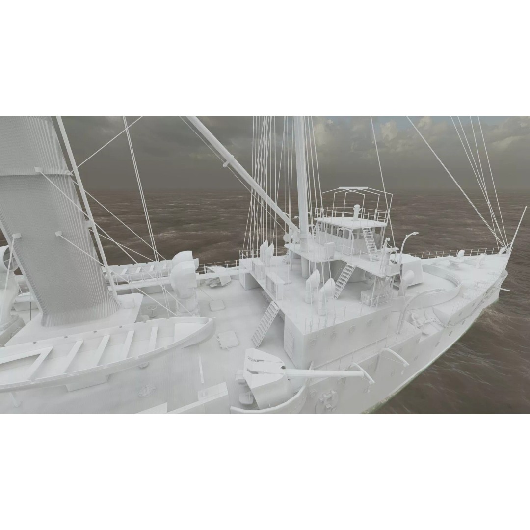 Late 1800s Royal Navy Cruiser 3D Model – High Detail, Game-Ready, Lumion - View 48