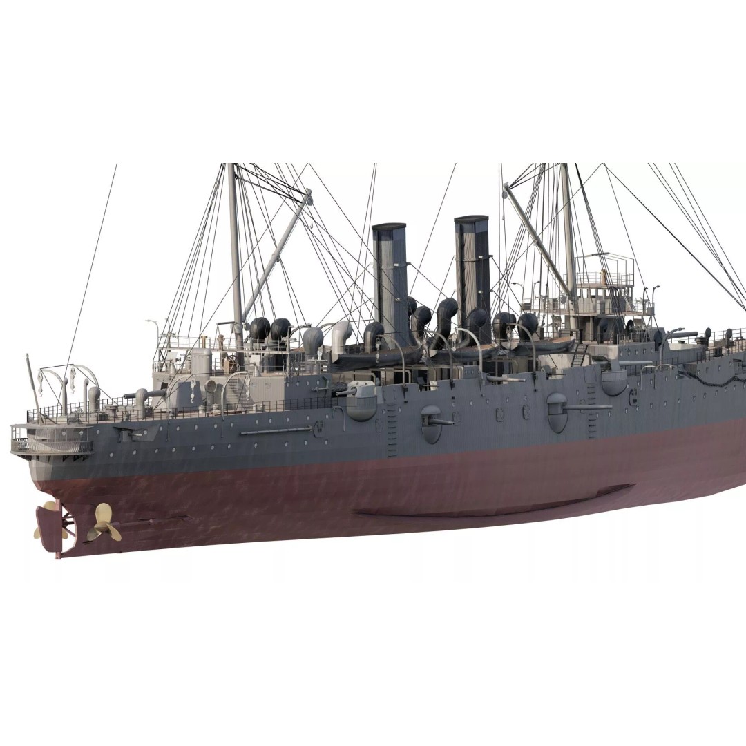 Late 1800s Royal Navy Cruiser 3D Model – High Detail, Game-Ready, Lumion - View 6