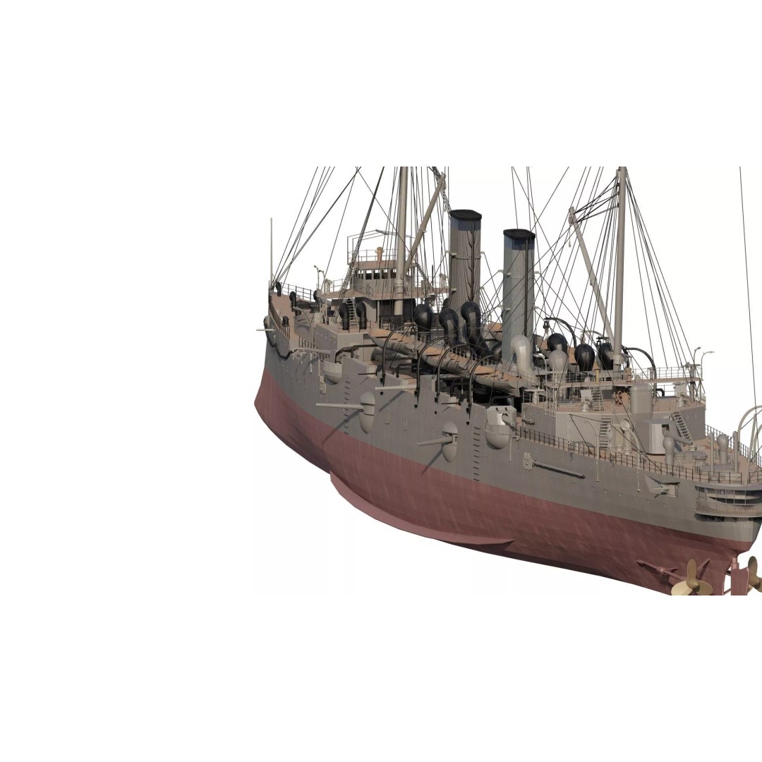Late 1800s Royal Navy Cruiser 3D Model – High Detail, Game-Ready, Lumion - View 8