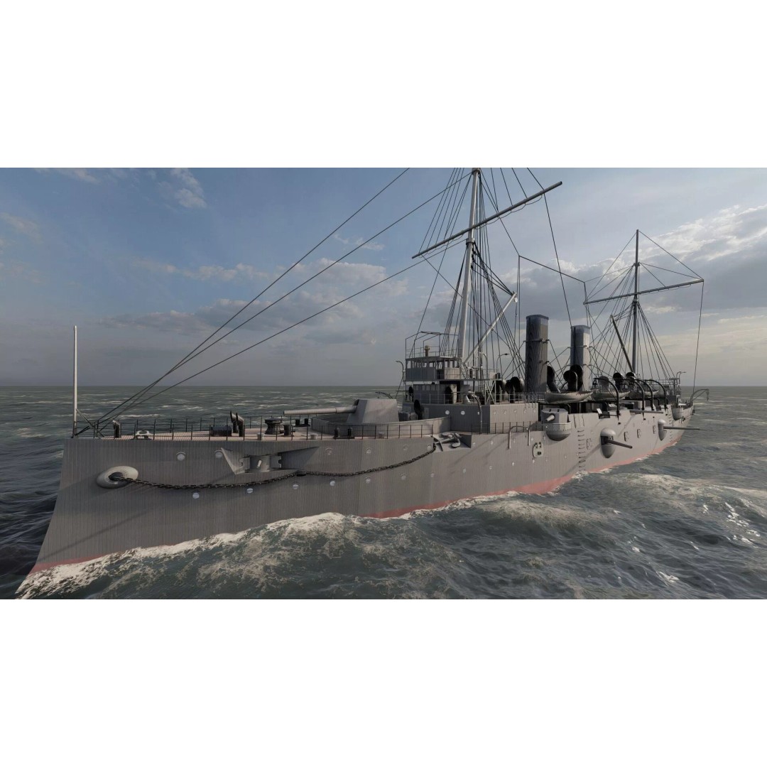 Late 1800s Royal Navy Cruiser 3D Model – High Detail, Game-Ready, Lumion - View 9