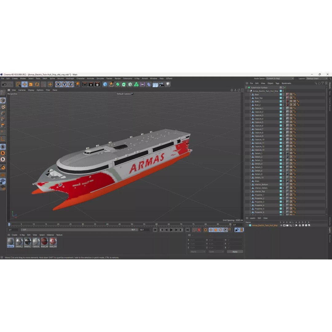 Armas Electric Twin-Hull Ship 3D Model – High-Quality Catamaran Ferry, FBX