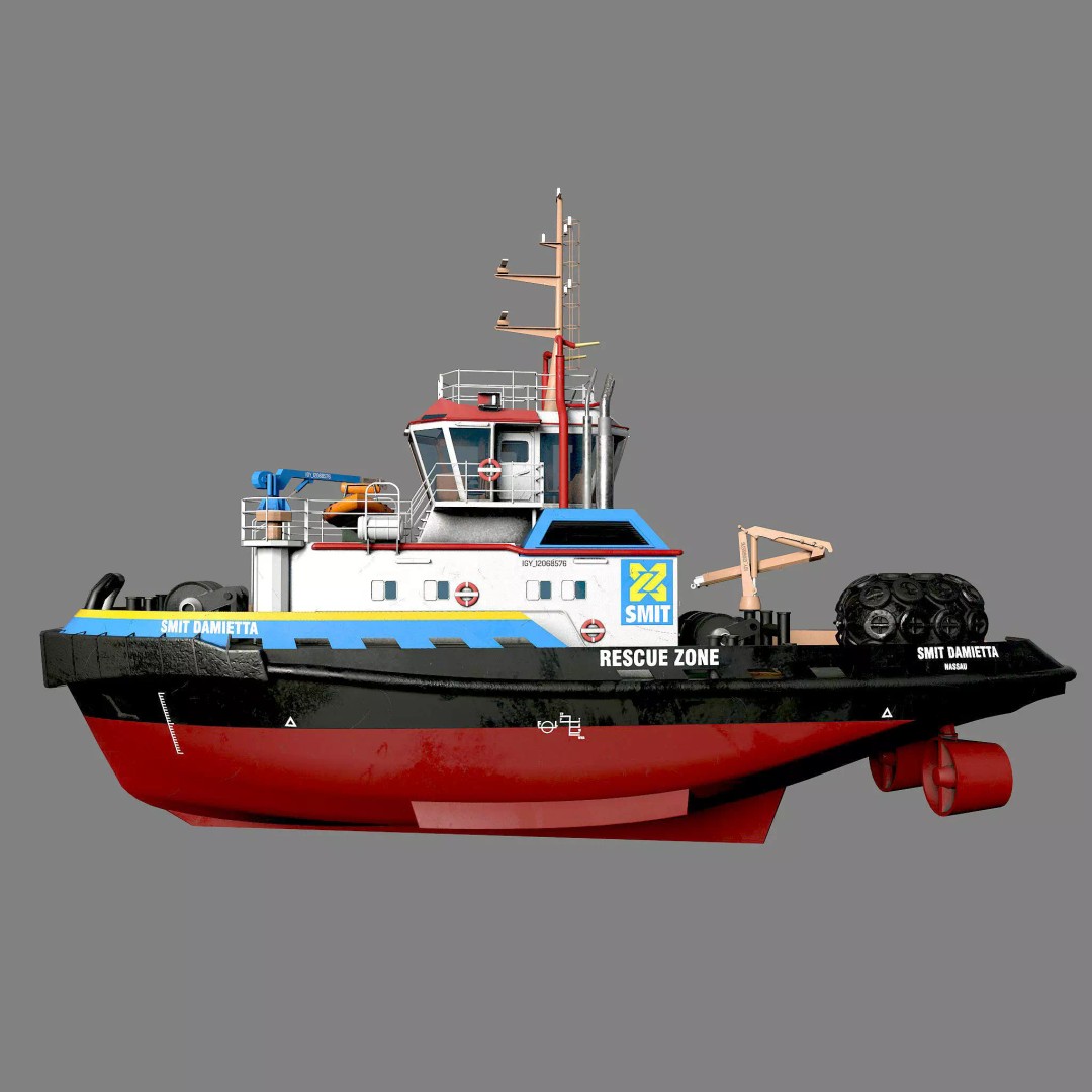 Smith Damietta Tugboat 3D Model – Low Poly PBR Vessel for Games - View 2