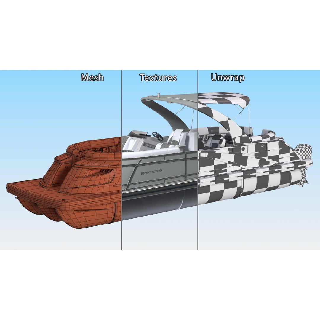 Bennington Q LINE 2024 Grey 3D Model – Luxurious Pontoon Boat, PBR Textures - View 15