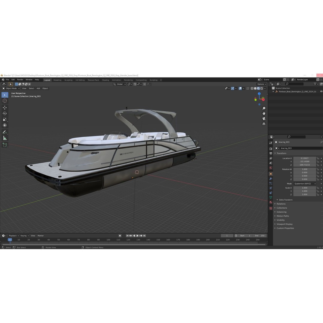 Bennington Q LINE 2024 Grey 3D Model – Luxurious Pontoon Boat, PBR Textures - View 21