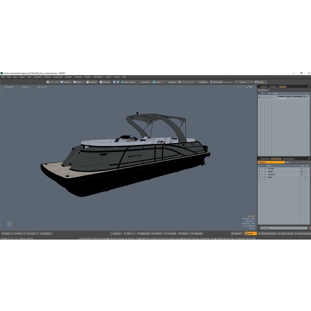 Bennington Q LINE 2024 Grey 3D Model – Luxurious Pontoon Boat, PBR Textures - View 22