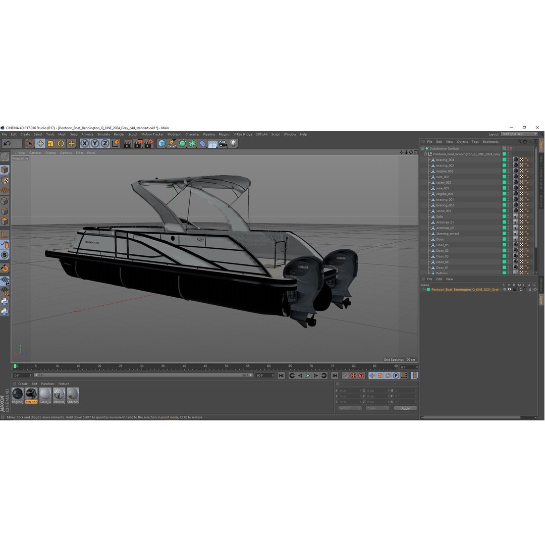 Bennington Q LINE 2024 Grey 3D Model – Luxurious Pontoon Boat, PBR Textures - View 23
