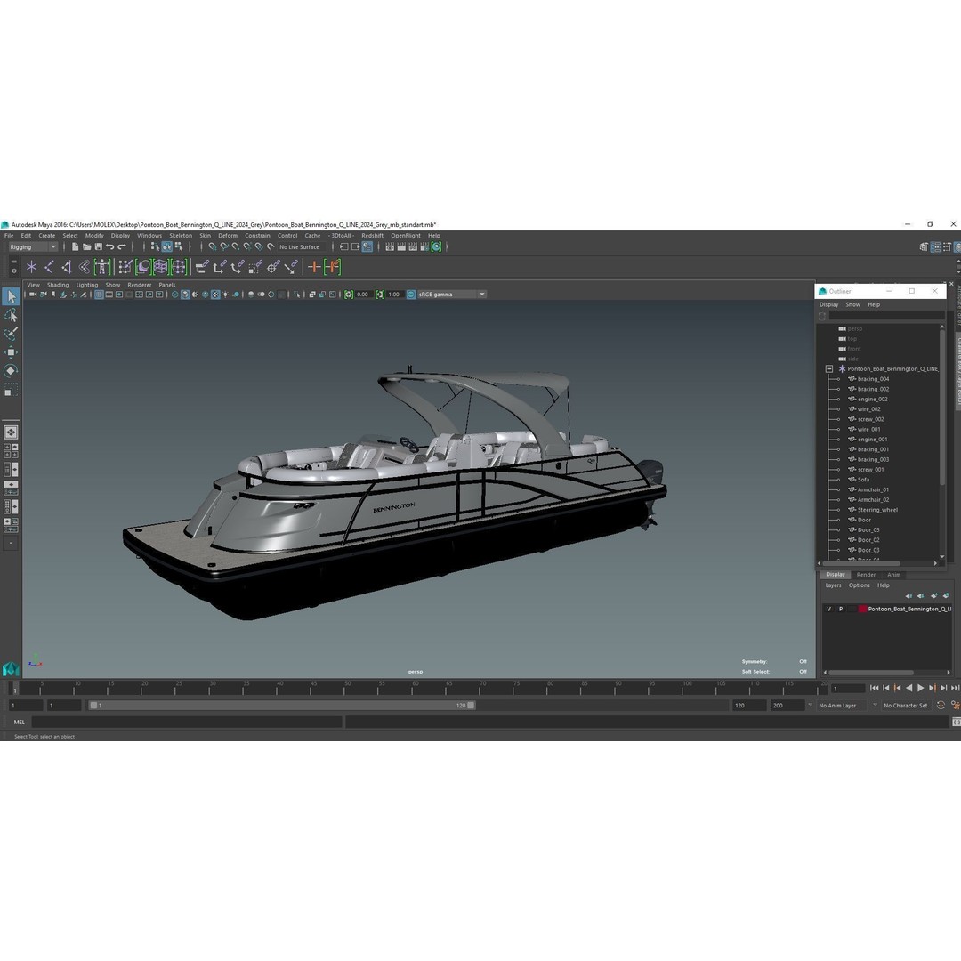 Bennington Q LINE 2024 Grey 3D Model – Luxurious Pontoon Boat, PBR Textures - View 24
