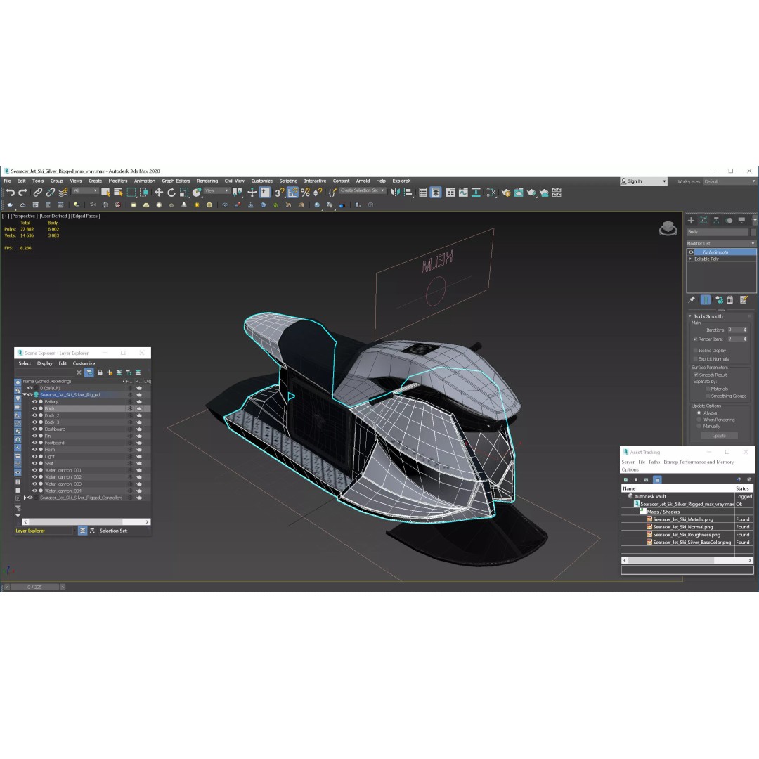 Searacer Jet Ski 3D Model – Futuristic Rigged Watercraft, FBX - View 19