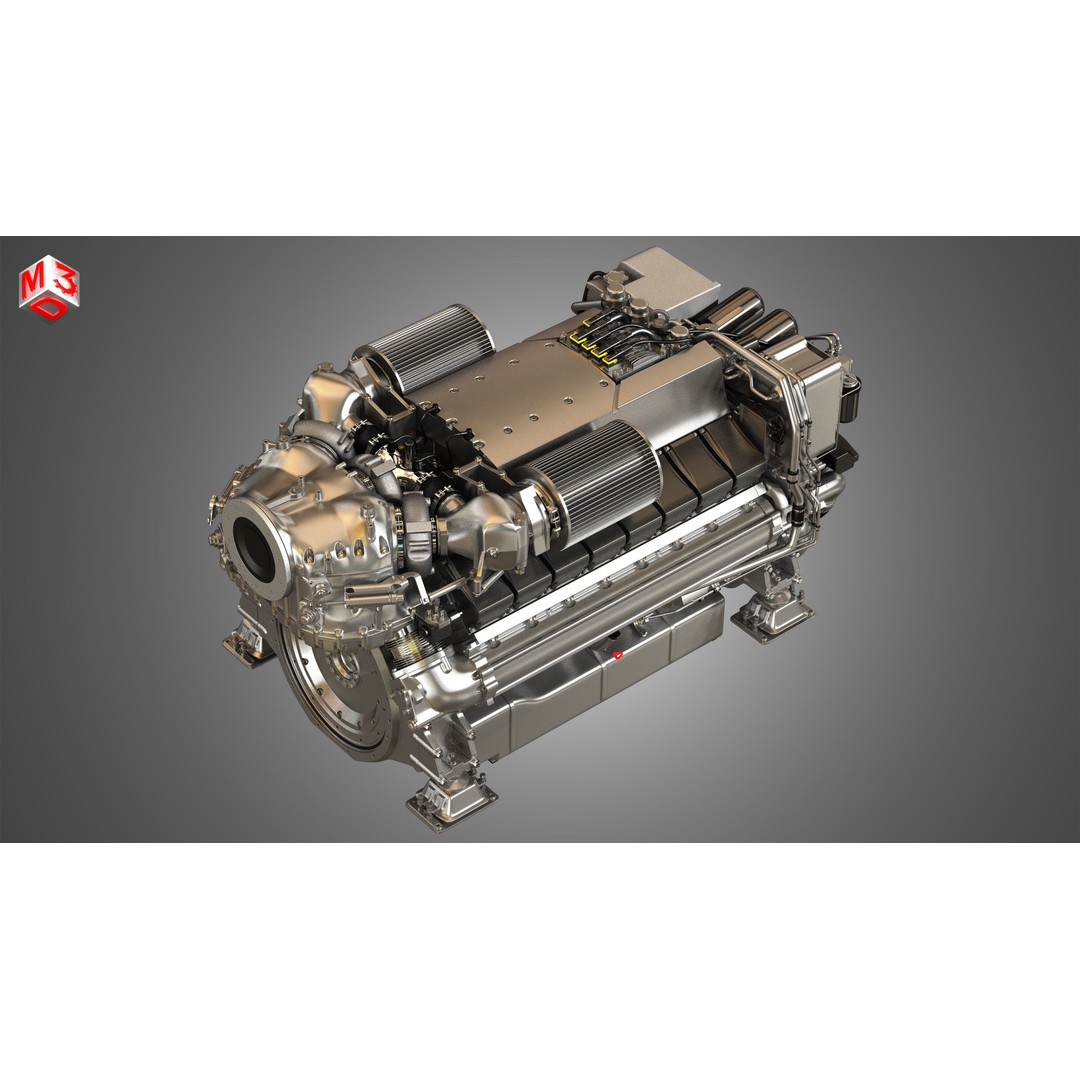 V16 2000 Engine 3D Model – High Poly Yacht Turbo Engine, FBX, OBJ