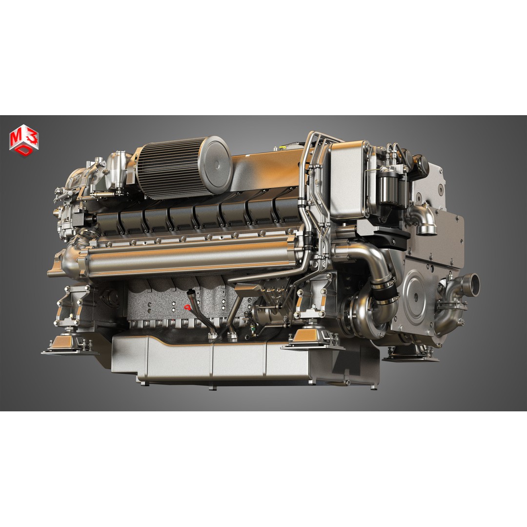V16 2000 Engine 3D Model – High Poly Yacht Turbo Engine, FBX, OBJ - View 10