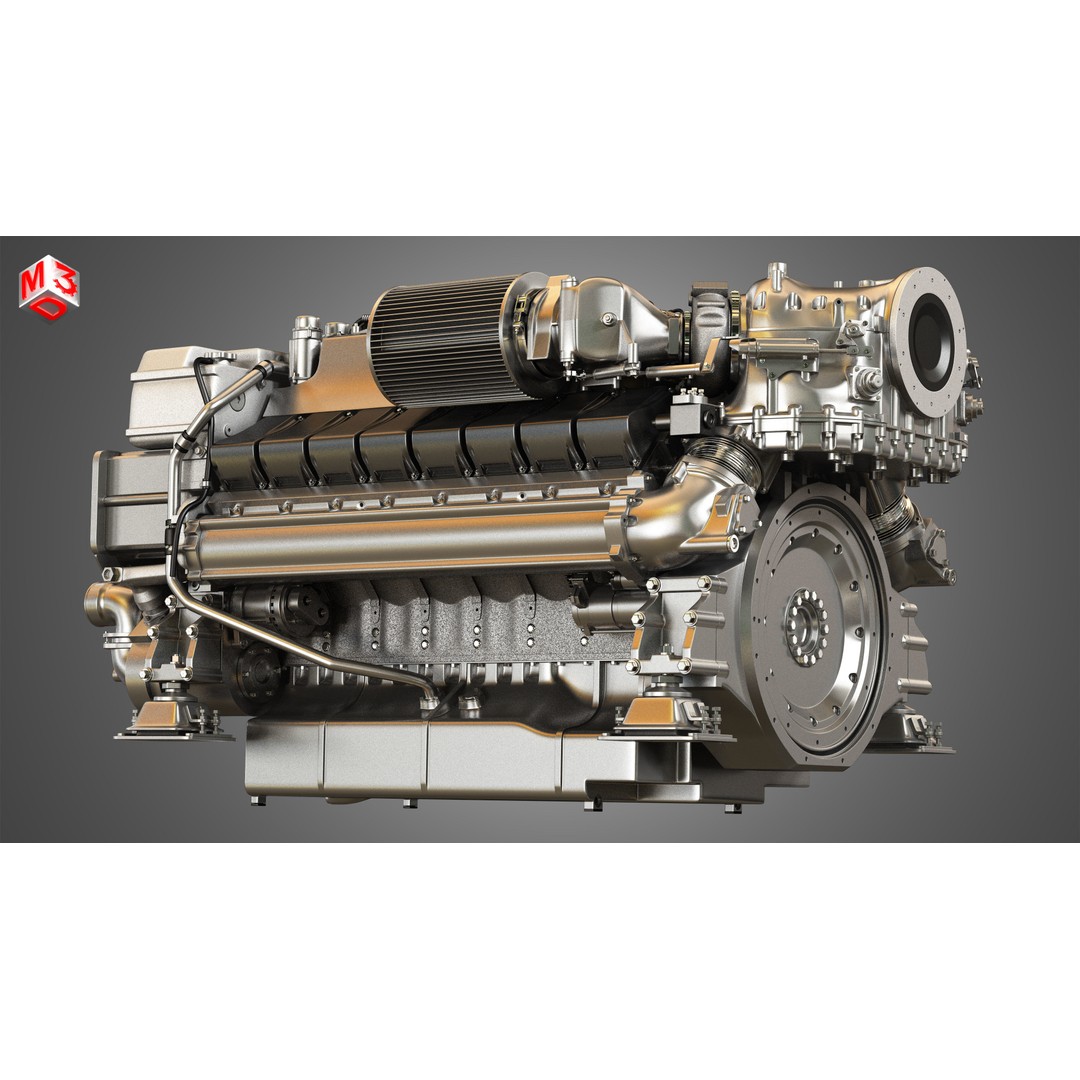 V16 2000 Engine 3D Model – High Poly Yacht Turbo Engine, FBX, OBJ - View 11