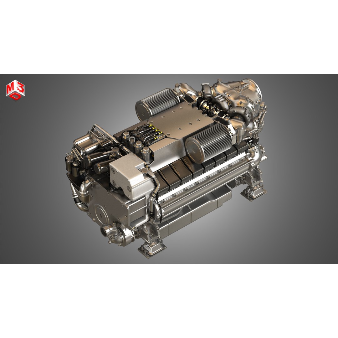 V16 2000 Engine 3D Model – High Poly Yacht Turbo Engine, FBX, OBJ - View 12