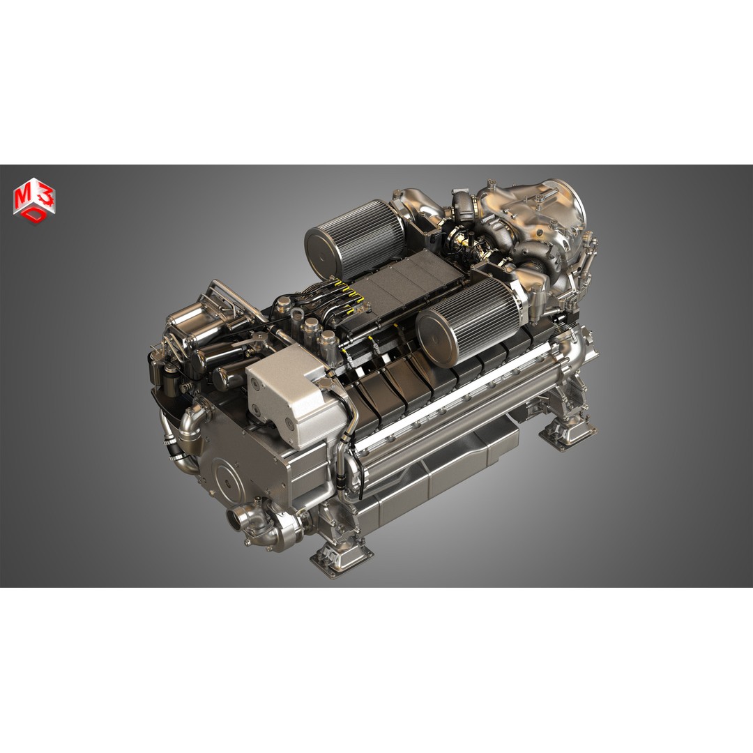 V16 2000 Engine 3D Model – High Poly Yacht Turbo Engine, FBX, OBJ - View 13