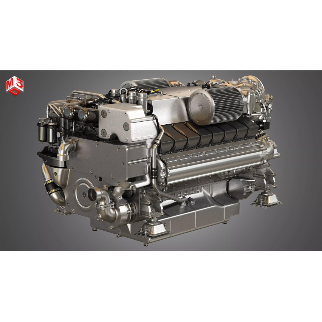 V16 2000 Engine 3D Model – High Poly Yacht Turbo Engine, FBX, OBJ - View 2