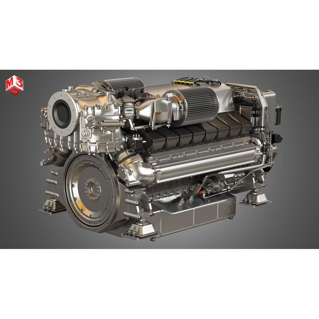 V16 2000 Engine 3D Model – High Poly Yacht Turbo Engine, FBX, OBJ - View 3