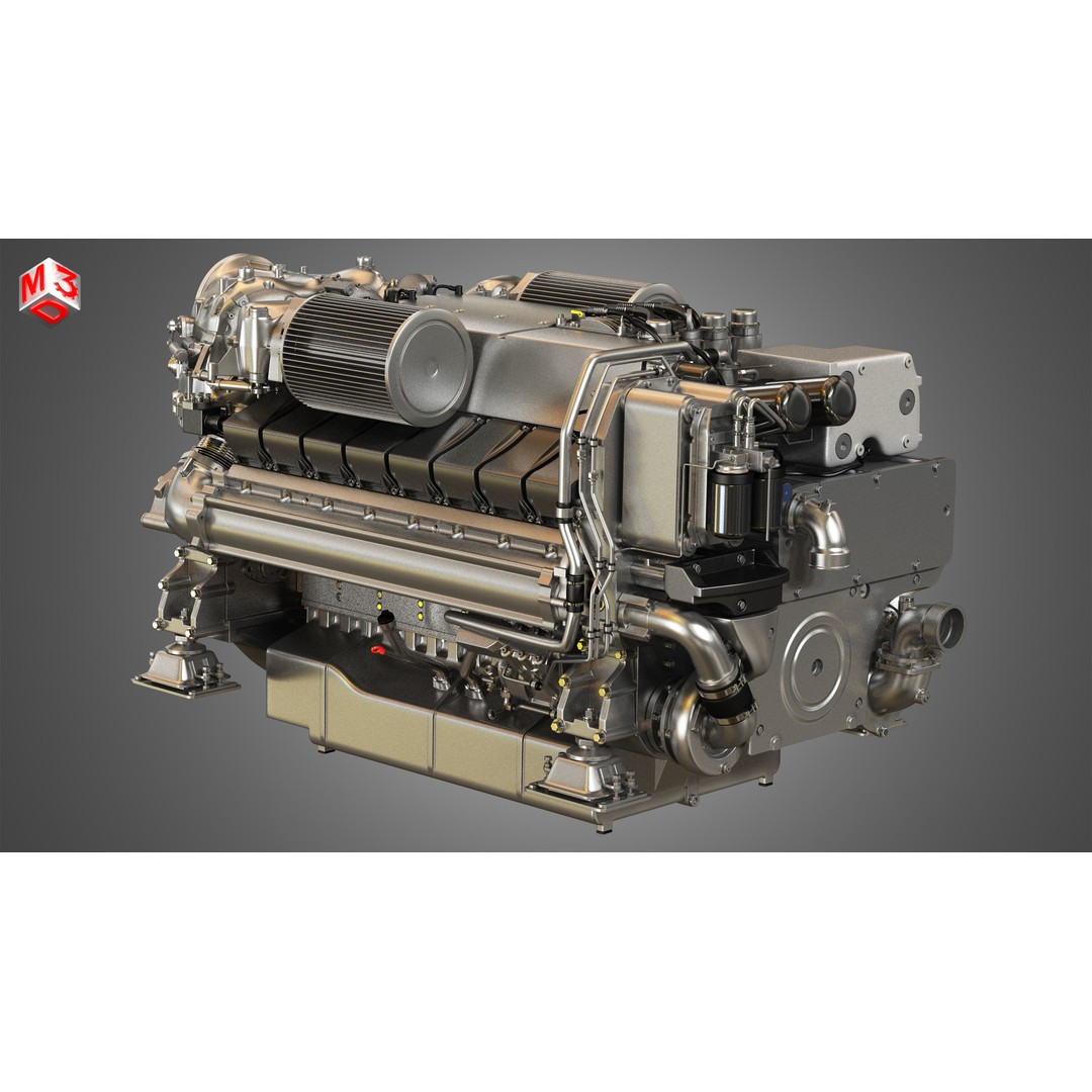 V16 2000 Engine 3D Model – High Poly Yacht Turbo Engine, FBX, OBJ - View 4