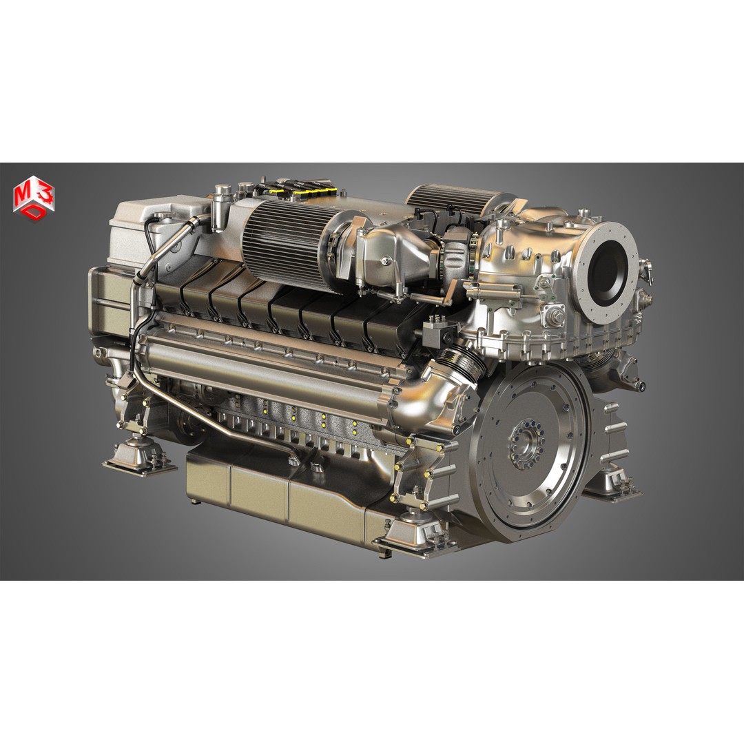 V16 2000 Engine 3D Model – High Poly Yacht Turbo Engine, FBX, OBJ - View 5
