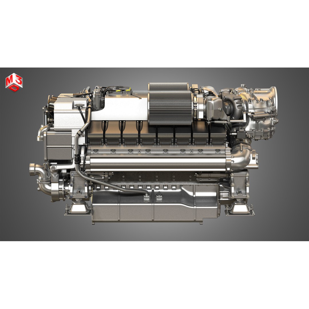 V16 2000 Engine 3D Model – High Poly Yacht Turbo Engine, FBX, OBJ - View 6