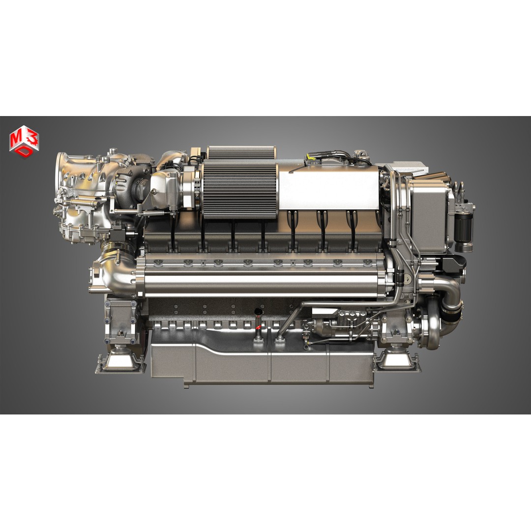 V16 2000 Engine 3D Model – High Poly Yacht Turbo Engine, FBX, OBJ - View 7