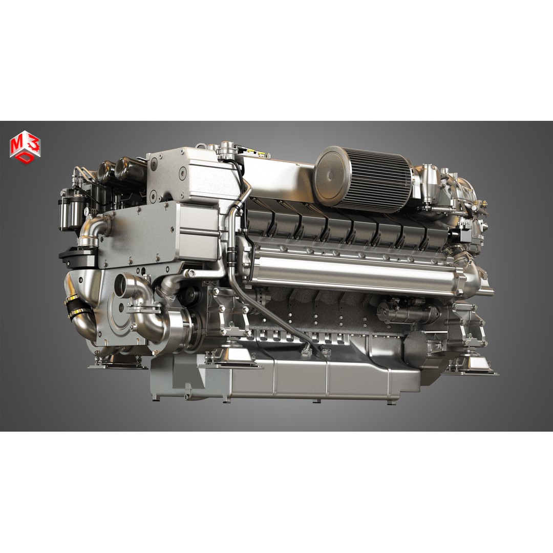 V16 2000 Engine 3D Model – High Poly Yacht Turbo Engine, FBX, OBJ - View 8