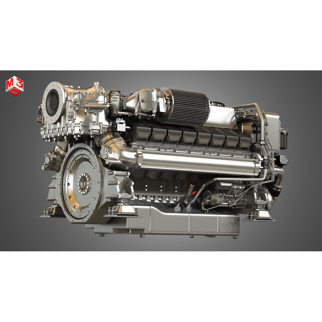 V16 2000 Engine 3D Model – High Poly Yacht Turbo Engine, FBX, OBJ - View 9