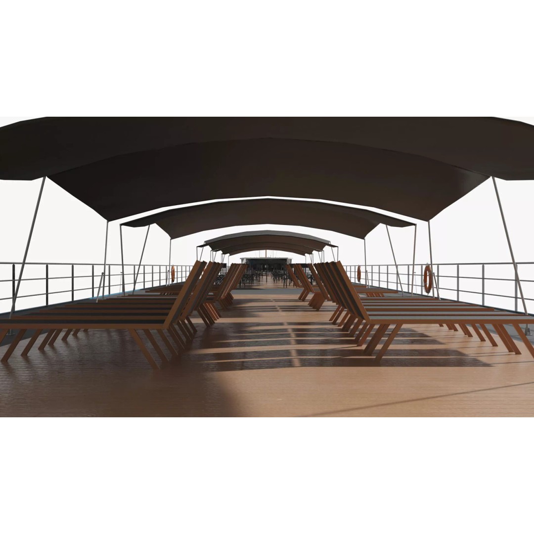 Twin-Deck River Liner Blue 3D Model – Luxurious Cruise Ship, PBR Textures - View 10