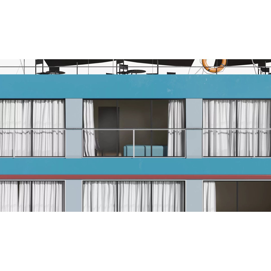 Twin-Deck River Liner Blue 3D Model – Luxurious Cruise Ship, PBR Textures - View 11