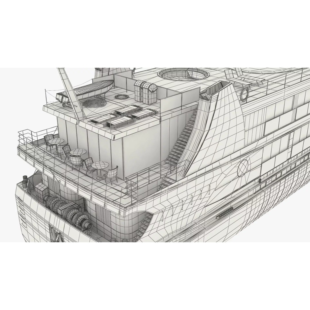 Twin-Deck River Liner Blue 3D Model – Luxurious Cruise Ship, PBR Textures - View 14