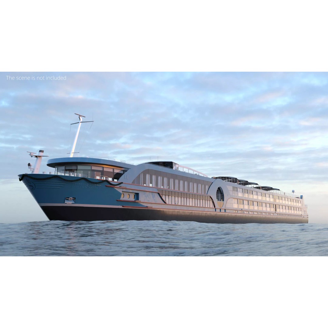 Twin-Deck River Liner Blue 3D Model – Luxurious Cruise Ship, PBR Textures - View 2