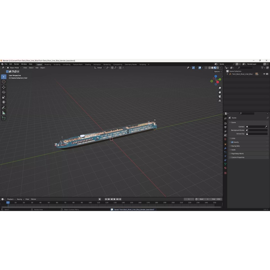 Twin-Deck River Liner Blue 3D Model – Luxurious Cruise Ship, PBR Textures - View 20