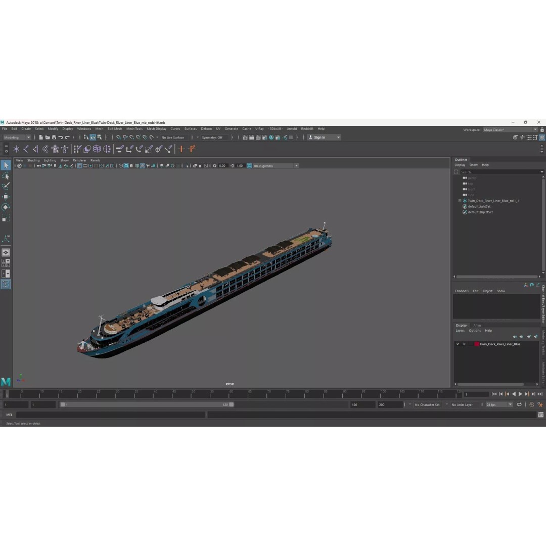 Twin-Deck River Liner Blue 3D Model – Luxurious Cruise Ship, PBR Textures - View 21