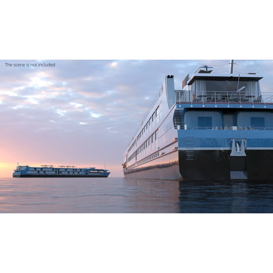 Twin-Deck River Liner Blue 3D Model – Luxurious Cruise Ship, PBR Textures - View 4