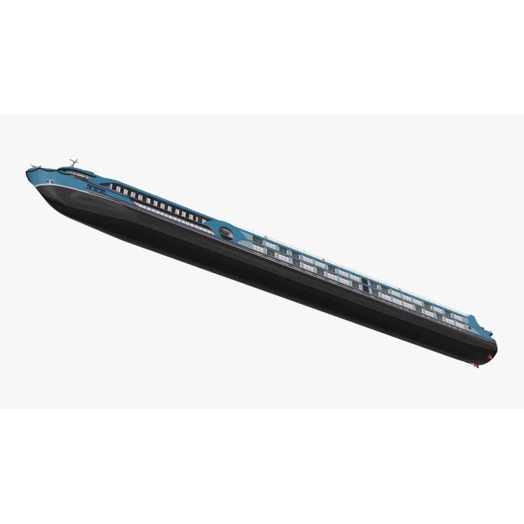 Twin-Deck River Liner Blue 3D Model – Luxurious Cruise Ship, PBR Textures - View 6