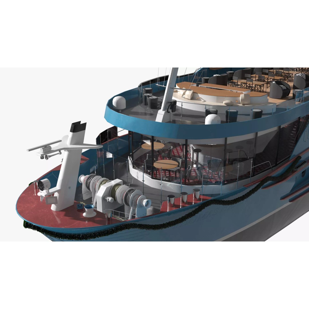 Twin-Deck River Liner Blue 3D Model – Luxurious Cruise Ship, PBR Textures - View 7
