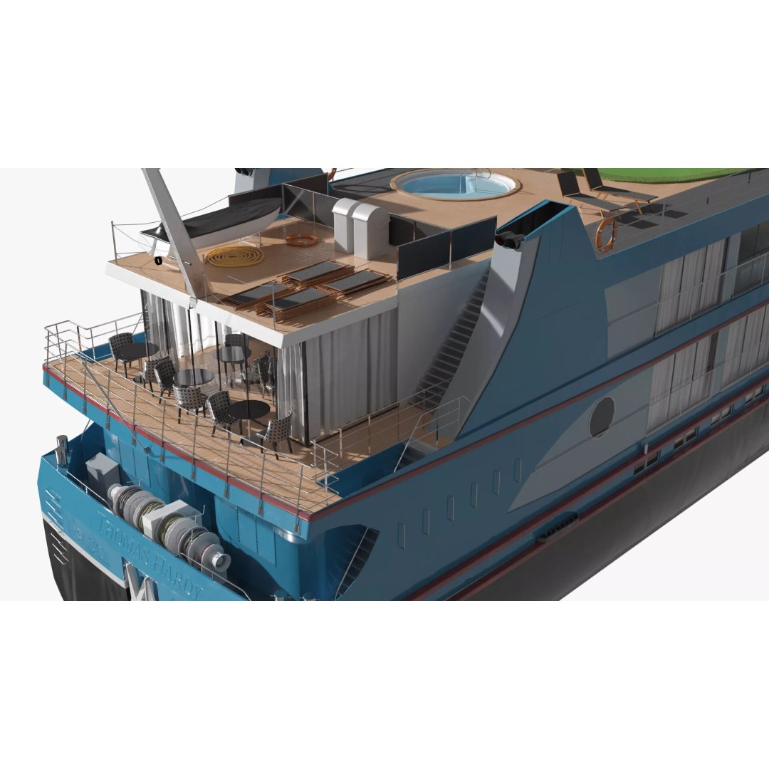 Twin-Deck River Liner Blue 3D Model – Luxurious Cruise Ship, PBR Textures - View 8