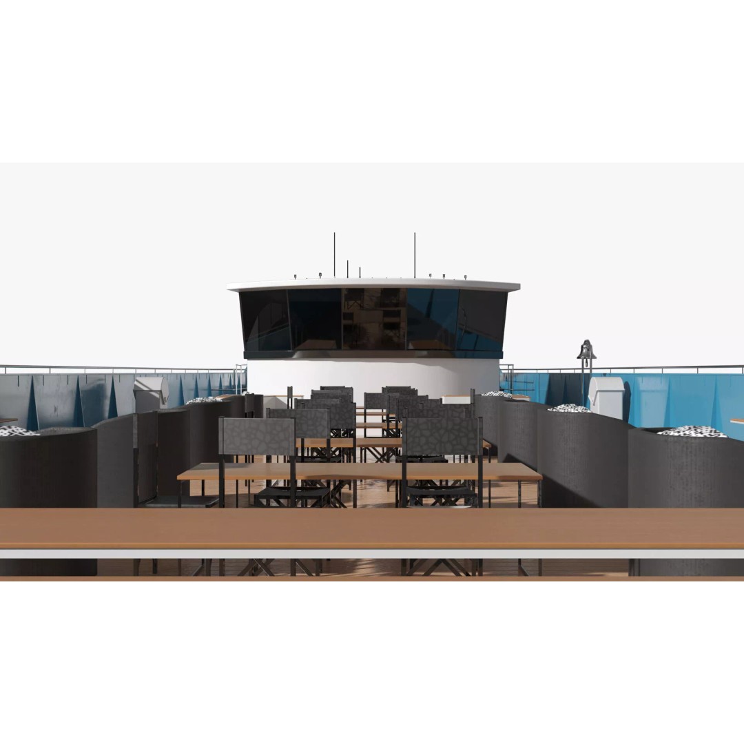 Twin-Deck River Liner Blue 3D Model – Luxurious Cruise Ship, PBR Textures - View 9