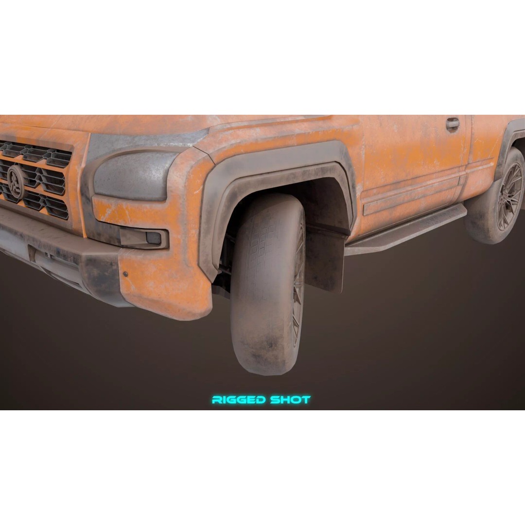 Old Rusty Pickup Truck 3D Model – Low Poly Game Asset, FBX, PBR - View 10