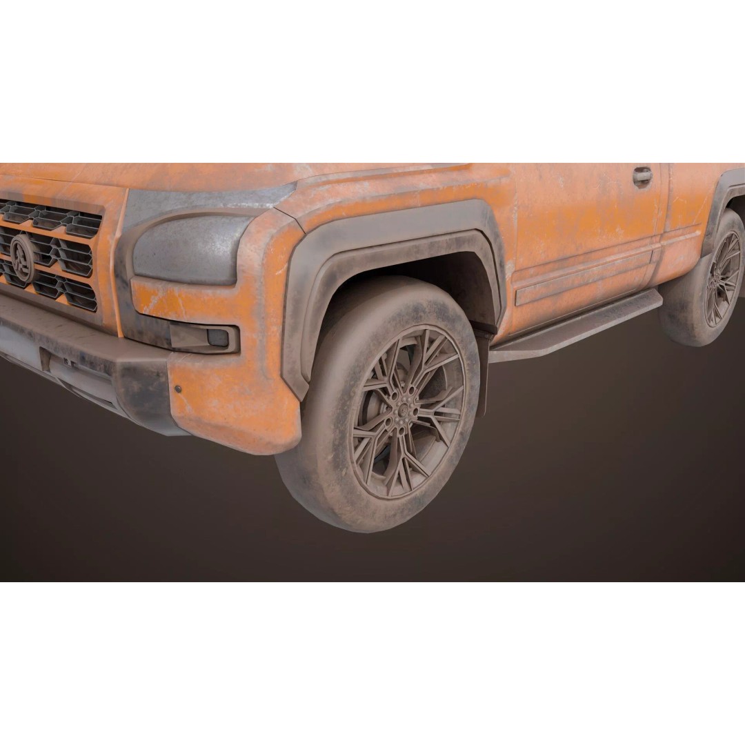 Old Rusty Pickup Truck 3D Model – Low Poly Game Asset, FBX, PBR - View 11