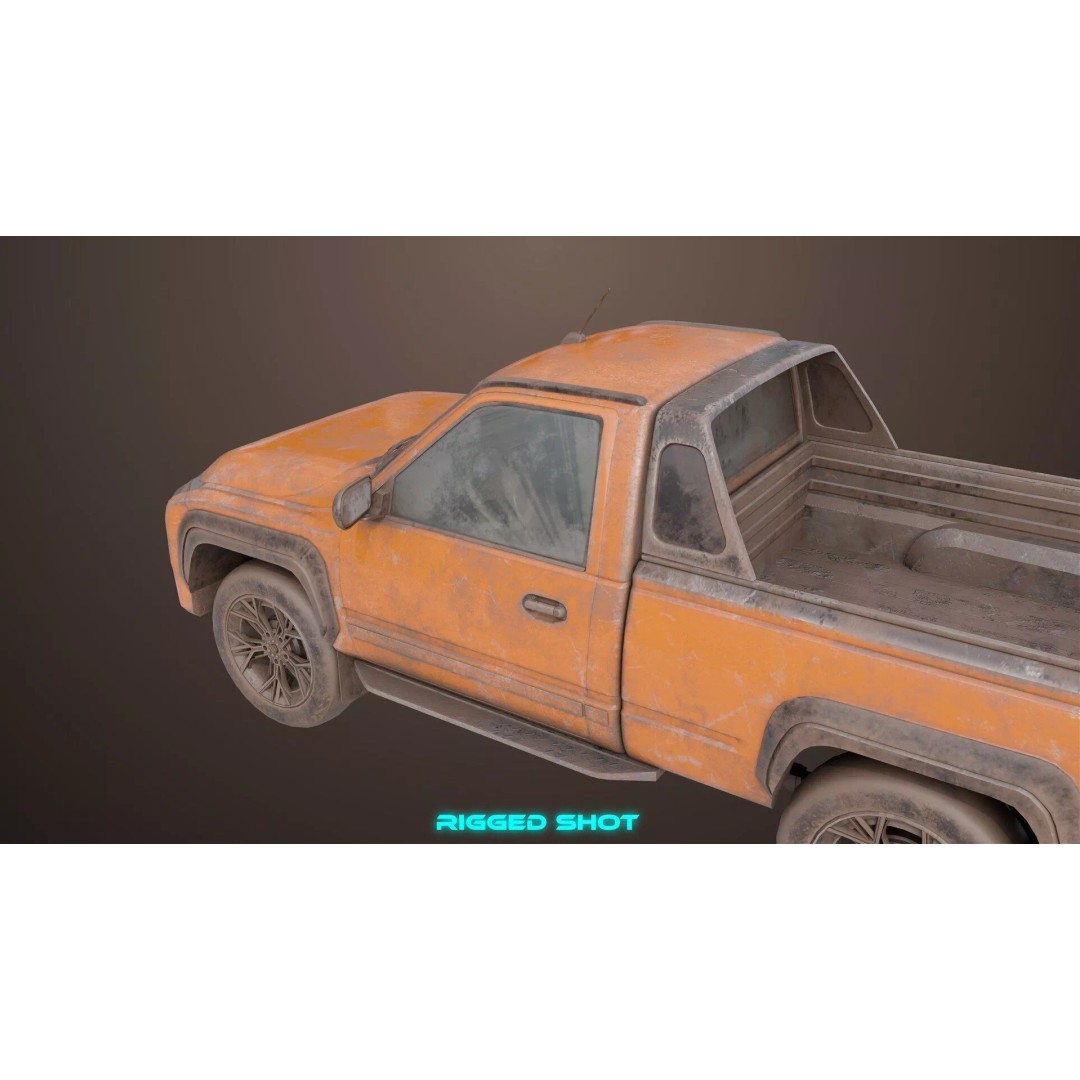 Old Rusty Pickup Truck 3D Model – Low Poly Game Asset, FBX, PBR - View 13