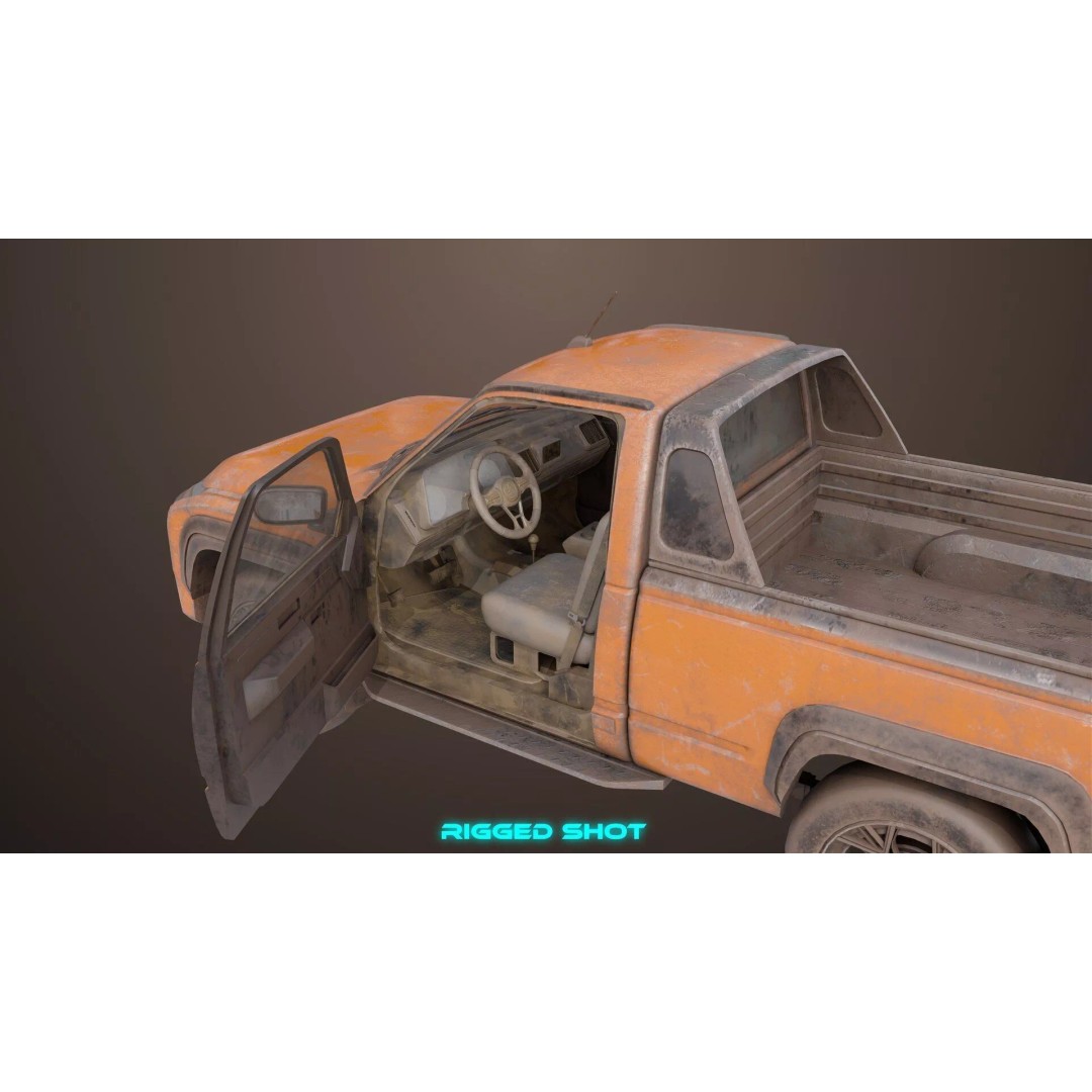 Old Rusty Pickup Truck 3D Model – Low Poly Game Asset, FBX, PBR - View 14