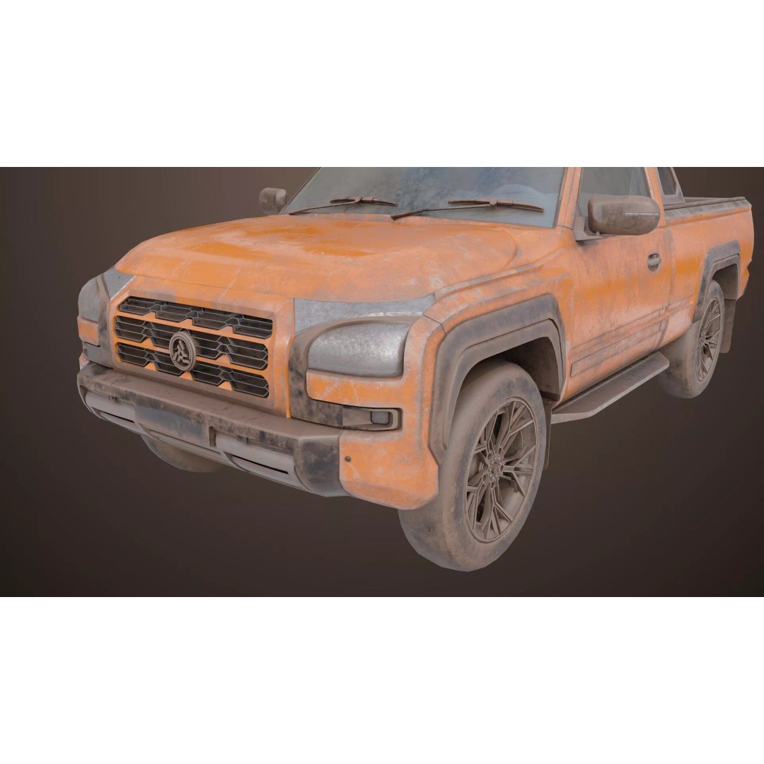 Old Rusty Pickup Truck 3D Model – Low Poly Game Asset, FBX, PBR - View 28