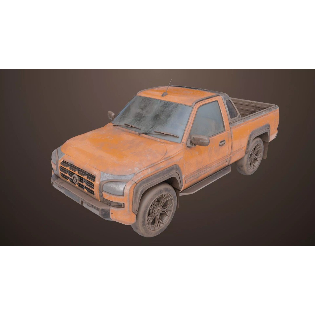 Old Rusty Pickup Truck 3D Model – Low Poly Game Asset, FBX, PBR - View 3