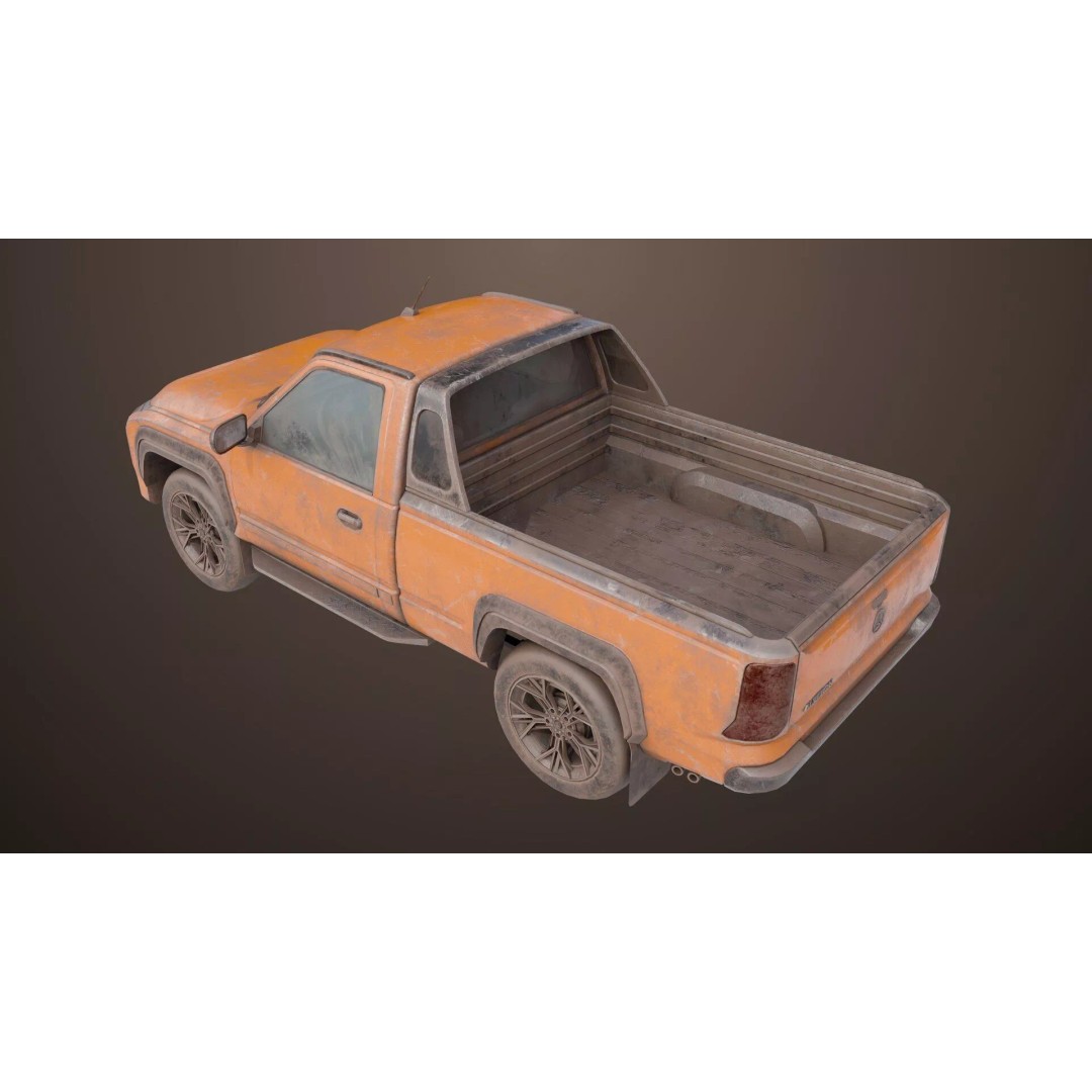 Old Rusty Pickup Truck 3D Model – Low Poly Game Asset, FBX, PBR - View 4