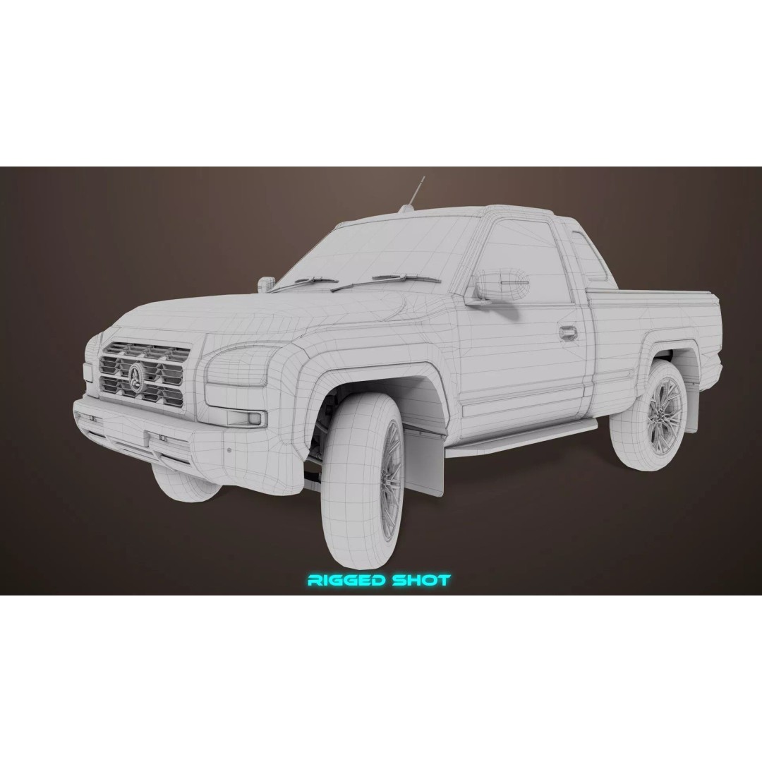 Old Rusty Pickup Truck 3D Model – Low Poly Game Asset, FBX, PBR - View 44