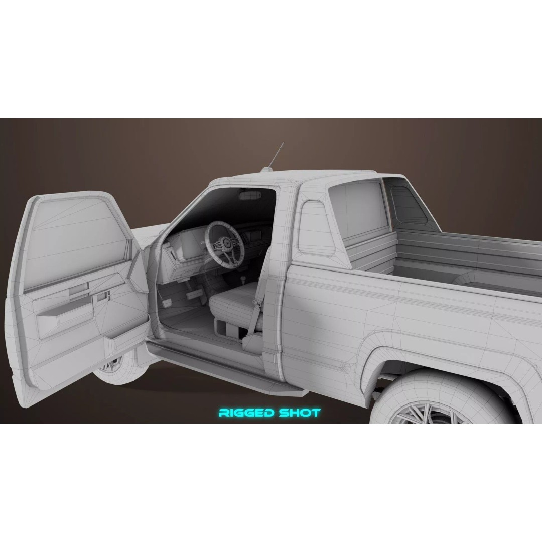 Old Rusty Pickup Truck 3D Model – Low Poly Game Asset, FBX, PBR - View 45