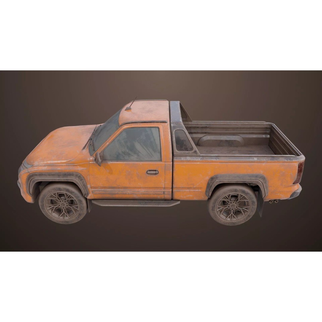 Old Rusty Pickup Truck 3D Model – Low Poly Game Asset, FBX, PBR - View 5