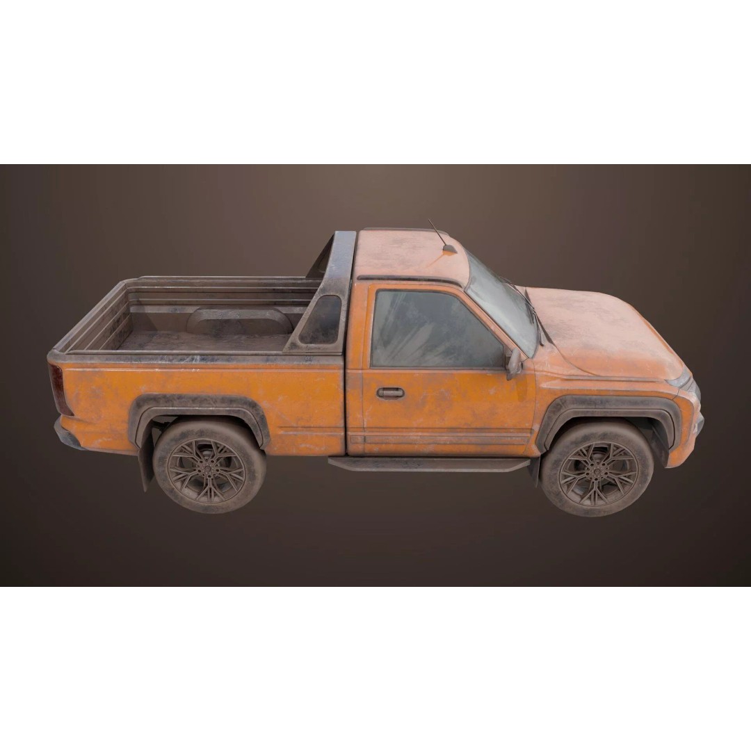 Old Rusty Pickup Truck 3D Model – Low Poly Game Asset, FBX, PBR - View 7