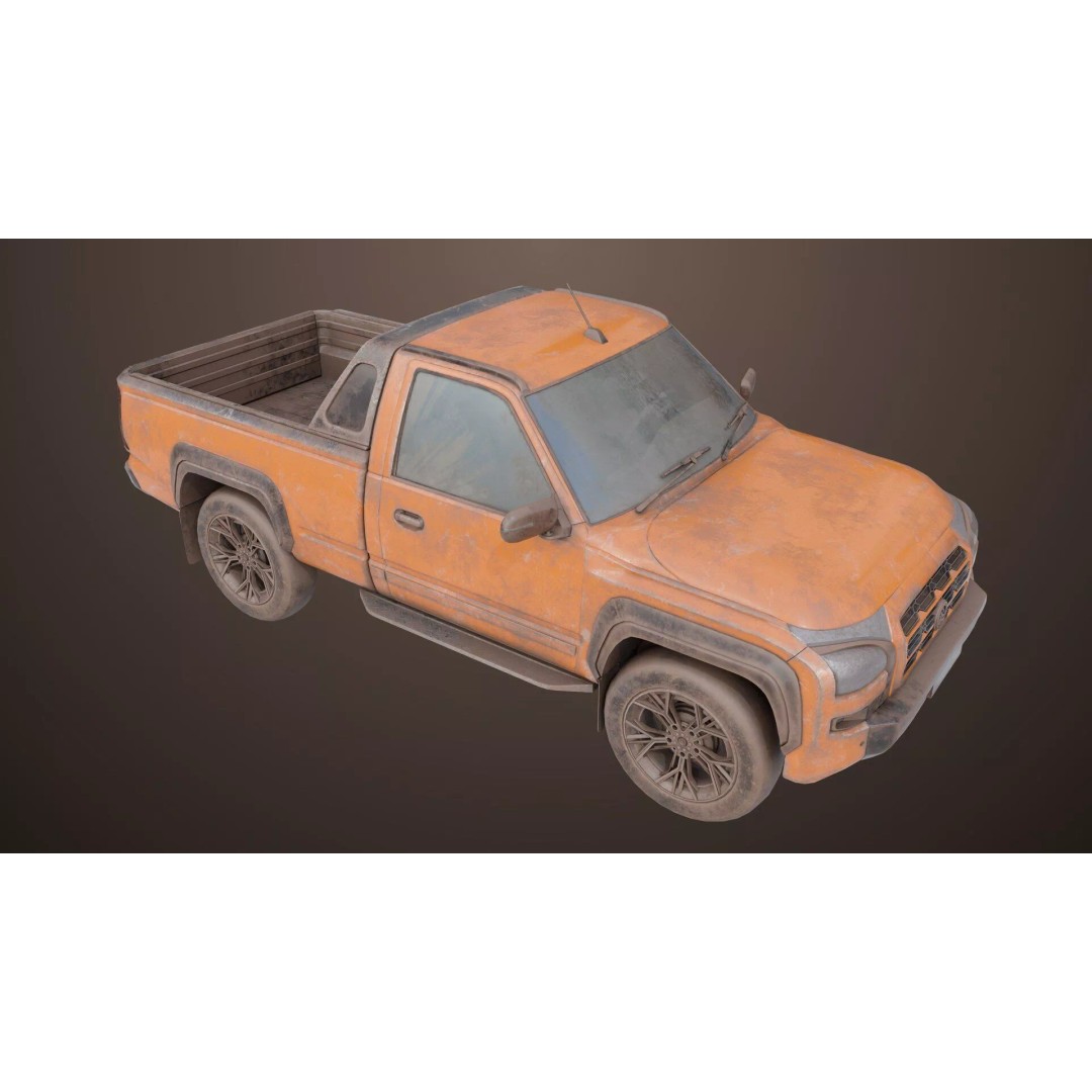 Old Rusty Pickup Truck 3D Model – Low Poly Game Asset, FBX, PBR - View 8